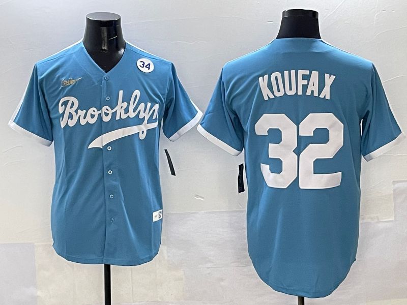Men Los Angeles Dodgers #32 Koufax Light Blue Throwback 2025 Nike MLB Jersey style 41->los angeles dodgers->MLB Jersey